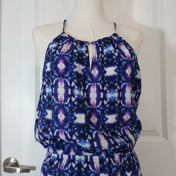 Forever 21 Maxi Dress Women’s Size L Blue Purple Boho Print Halter Neckline - Picture 2 of 6